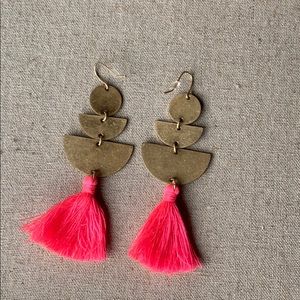 Bronze and hot pink tassel earrings
